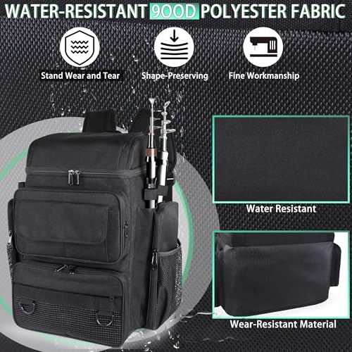 Fishing Tackle Backpack With Rod Holders (Black)