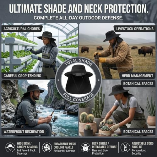 Men's Sun Hat Fishing Hat Boonie Hat UPF 50+ Wide Brim Outdoor Work Hat with Breathable Mesh and Chin Strap for Outwork