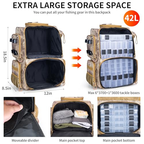 Fishing Tackle Backpack with Rod Holders (Camouflage Khaki)