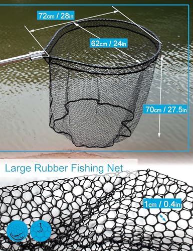 Large Rubber Fishing Net Heavy Duty Extra Large Landing Net with Telescoping Handle (Gray)