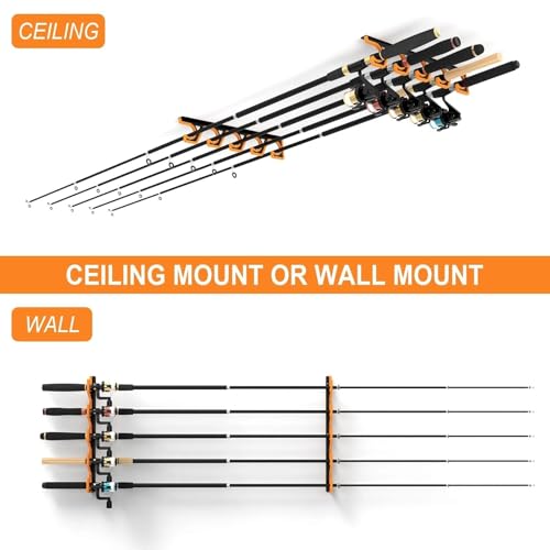 Horizontal Fishing Rod Pole Holders for Garage Wall and Ceiling