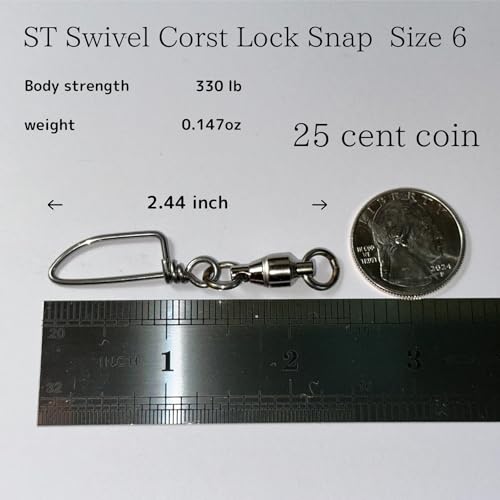 Ball Bearing Swivels with Coastlock Snap Fishing Swivel Made in Japan (#6 (330lb) 10pcs)