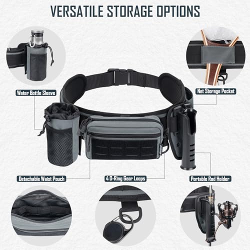 Fishing Wading Belt with Rod Holder & Waist Pack (Grey)