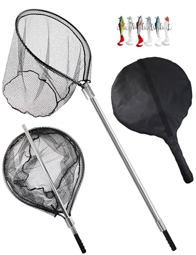 Large Rubber Fishing Net Heavy Duty Extra Large Landing Net with Telescoping Handle