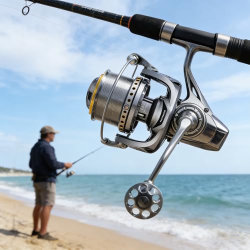 Heavy Duty Spinning Reel Metal Body with CNC Machined Spool 55LB Max Drag 8+1 BB Ultra Smooth 4.6 (MQ12000 / Large)