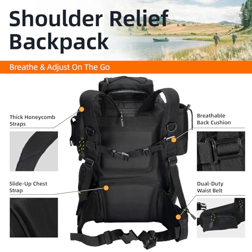 43L Fishing Tackle Backpack with 4 Tackle Boxes & Rod Holder (With 3600*4 Black (43l))
