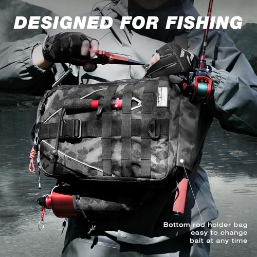 Fishing Backpack with Rod Holder (Black Camouflage)