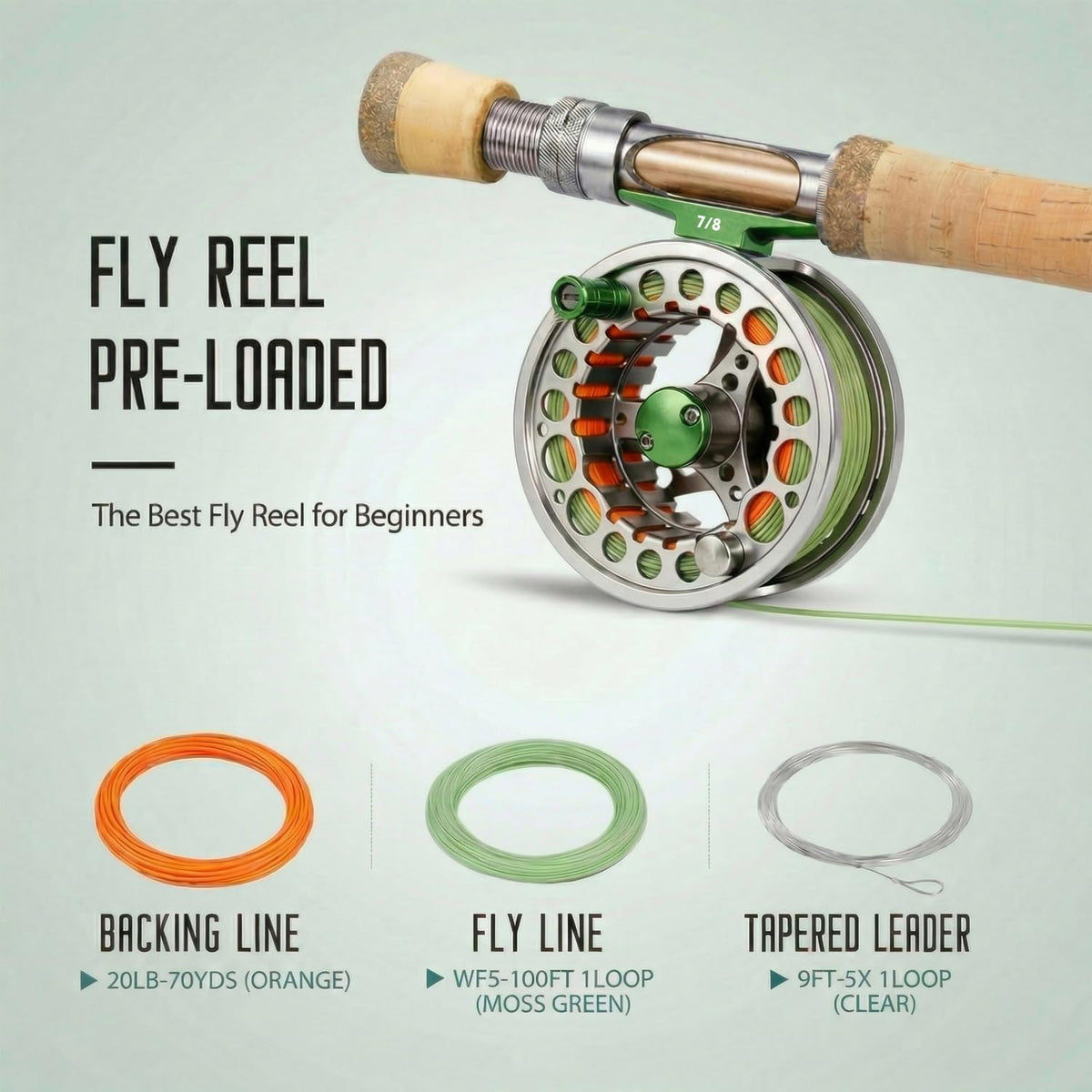 Fly Fishing Reel with Aluminum Alloy Body 7 (Green-7/8)