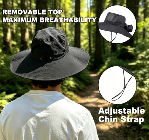 Fishing Sun Hat for Men UPF 50+ Wide Brim Boonie Hats for Summer (Black)