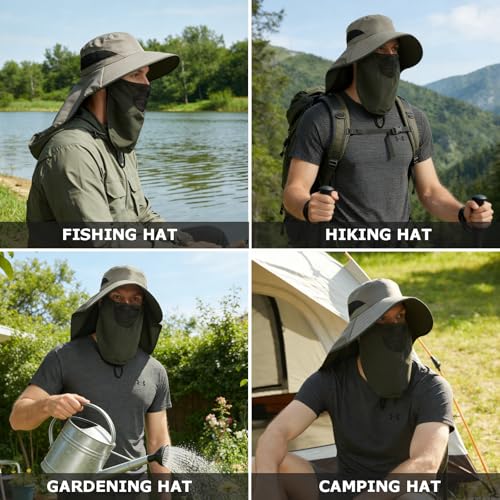 Waterproof Wide Brim Sun Hat with Neck Flap for Hiking (B Green)