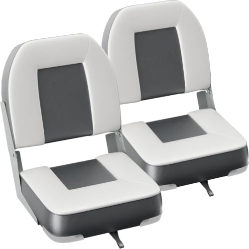 2 Pack 20" High Back Boat Seat with Thickened Sponge Padding and Hinge Grey (Grey)