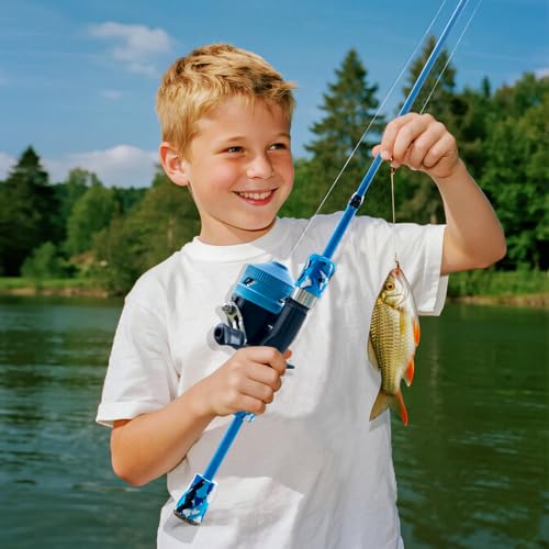 Kids Fishing Pole Set (Blue Pole Set with Folding Stool / 1.2M 3.9FT)