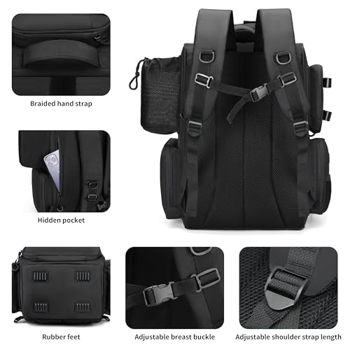 Fishing Tackle Backpack with Rod Holders (Black)
