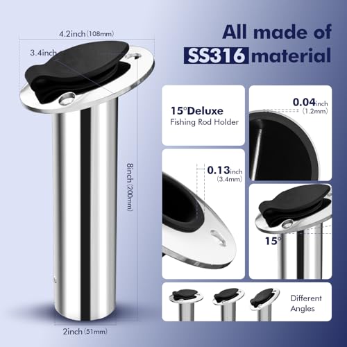 2 Pack of Fishing Rod Holder (Silver - Black Insert / 15 Degree with Cap)