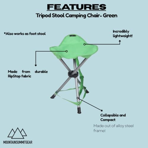 Tripod Stool Camping Chair featuring a lightweight and portable design made from RipStop fabric (Green)