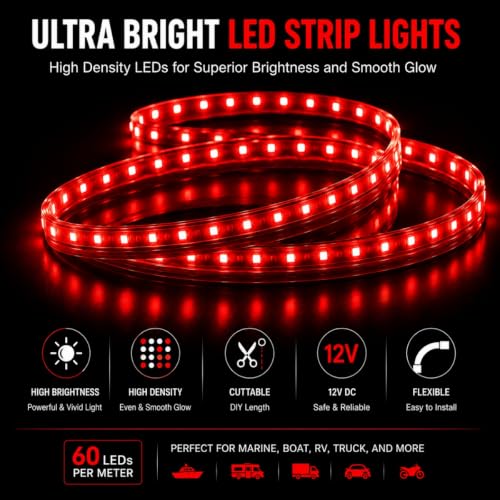 12V Red Boat LED Strip Lights (Red)