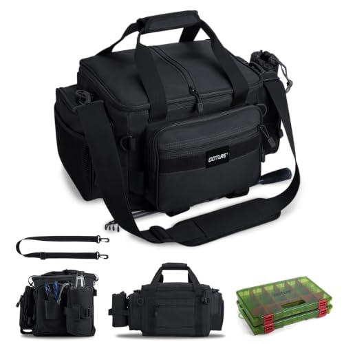 Fishing Tackle Bag with 2PCS 3700 Tackle Boxes (B1:Black with 2 3700 Tackle Boxes / Medium)