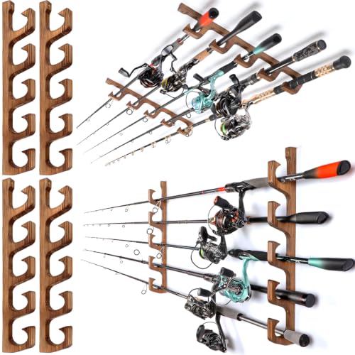 H5W Solid Wood Fishing Rod Holder (Dark Brown / 2packs holds up 10 rods)
