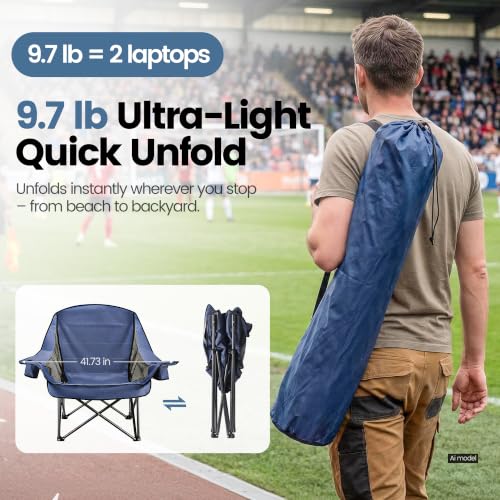 2 Pack Oversized Camping Chairs for Adults & Teens (Navy Blue)