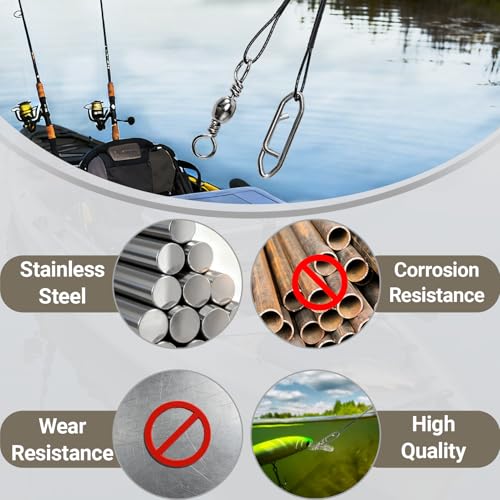 Steel Wire Fishing Leader Lure Stainless Snap Fishing Leaders Freshwater Saltwater Swivel Leader Wire Strong Black Nickel #6 70lb 11.8in 30pcs (Black / Size #6 (11.8in-70lb) 30pcs)