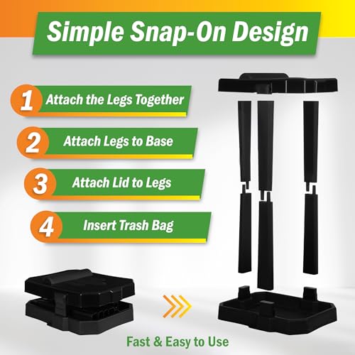 Heavy Duty Black Trash Bag Portable Trash Bag Holder Stand with 7 Bags (Heavy Duty Black)