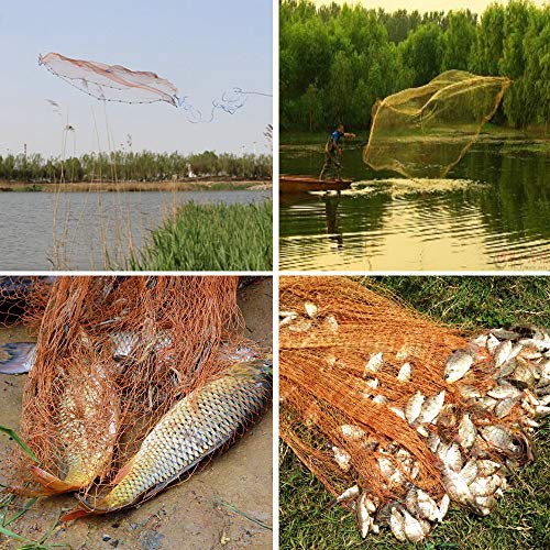 1 2 Saltwater Fishing Cast Net for Bait Trap with Lead Sinkers Fish Throw Net. Size 3ft (4FT (120cm) Radius / Lead Sinkers-0.5 in Mesh-tire Lines)