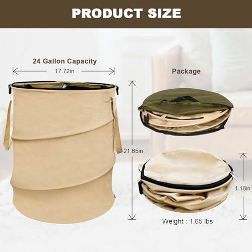 Collapsible Trash Can Pop Up Garden Waste Bag 24 Gallon Yard Waste Bag Reusable Lawn and Leaf Bin Camping Waste Bin
