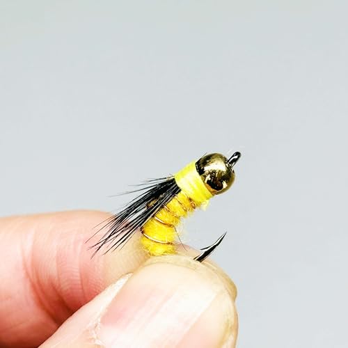 10Pc Fishing Lure #8 Bright Colors Brasshead Bionics Humpy Fly Nymph Wet Flies Insect Bait Pike Trout Salmon Bass Fly Fishing Flies (Yellow)