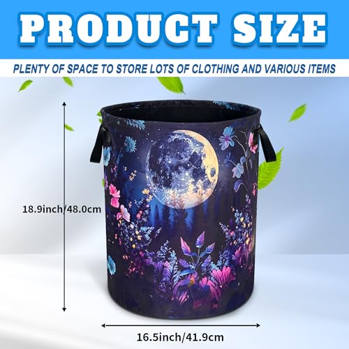Night Moon Flowers Laundry Basket Foldable Oxford Cloth 18.9 x 16.5 Inch (Moon Flowers)