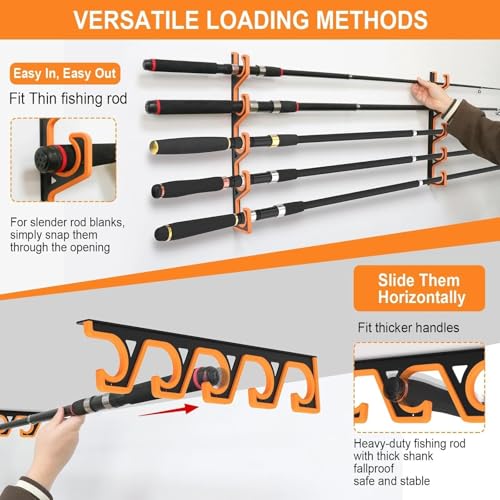 Horizontal Fishing Rod Pole Holders for Garage Wall and Ceiling