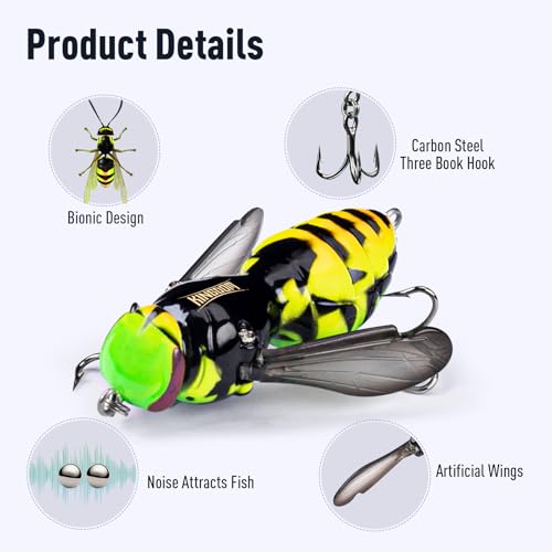 3pcs Floating Lures for Bass Catfish Pike New Wasp (Set1 / 1.89in/0.23oz)