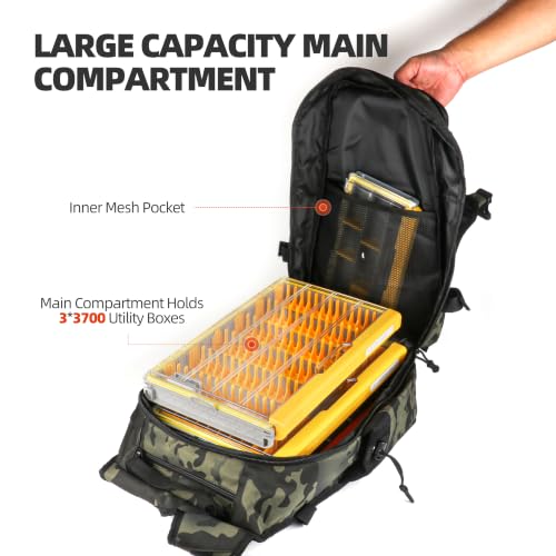 Fishing Backpack with Rod Holder (Green Camo)