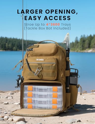 Tackle Backpack Fishing Bags with Rod Holder (Khaki)