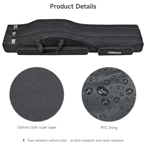 Portable 3 Layers Fishing Pole Bag Durable Oxford Folding Fishing Rod Reel Carry Case Tackle Storage Bag Case Waterproof Camouflage Travel Fishing Carrier