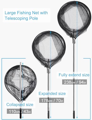 Large Rubber Fishing Net Heavy Duty Extra Large Landing Net with Telescoping Handle