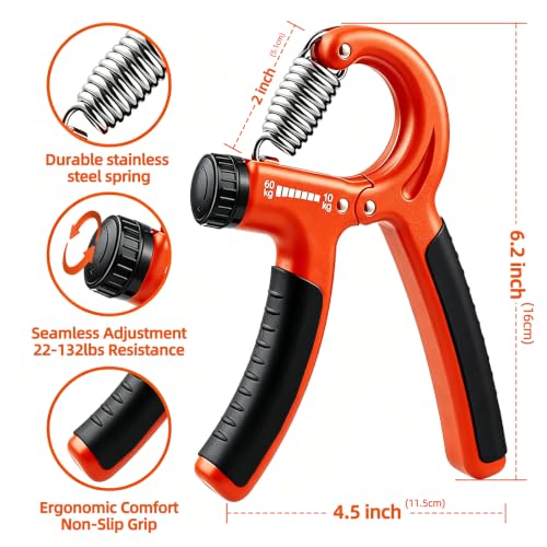 Hand Grip Strengthener Set Resistance Gripper for Forearm Training Adjustable Carpal Tunnel Rehab (Orange)