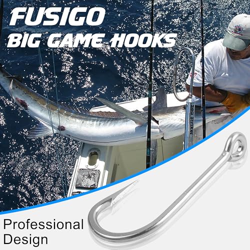 Large Giant Shark Hooks Saltwater Alligator Hooks Big Game Stainless Steel J Hooks Large Sea Fishing Hooks Extra Strong Fish Hooks for Shark Swordfish Tuna Catfish Size 6