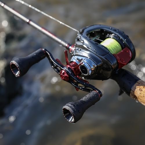 Power Handle Compatible for Shimano Tranx Daiwa Zillion Abu Garcia 13 Fishing Baitcasting Reel Replacement Crank with TPE Knob (7x4mm Hole/100mm length / Black Red)