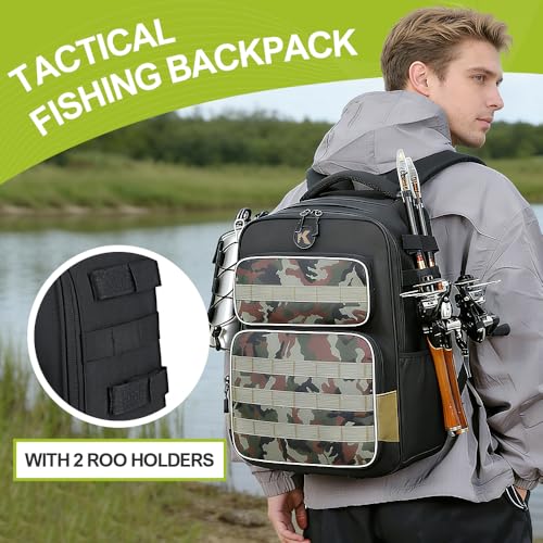 Fishing Backpack with Rod Holder Lightweight Water Resistant Tackle Backpack for Freshwater or Saltwater Large Storage High (DYB-35L-002 / 35L)