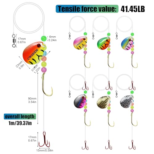 Walleye Rigs Kit (7pcs Walleye rigs-Baitholder Hooks+Treble Hooks)