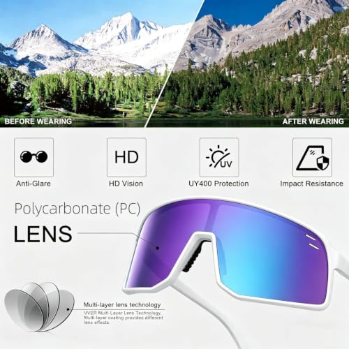 Sunglasses for Men Women (White &Purple Lens)