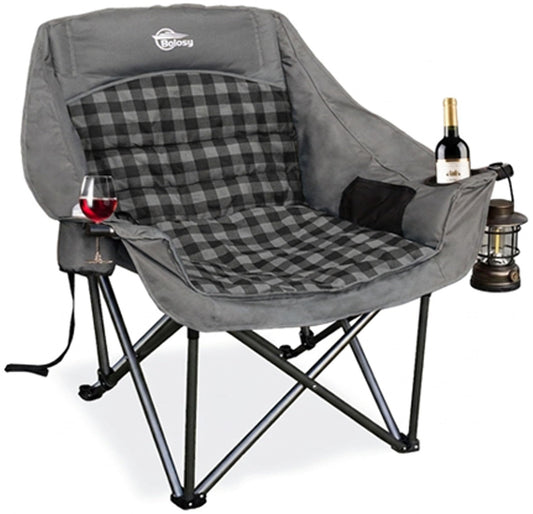 Oversized Camping Chairs for Adults Heavy Duty Padded Outdoor Lawn Chair (Grey / 1 PACK)