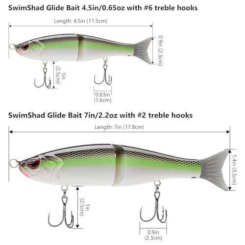 SwimShad Glide Baits Jointed Swimbait Bass Pike Salmon Trout Muskie Fishing Lure (Fluorescent White Shad +Emerald Shiner +Lake Chub / 7in/2.2oz)