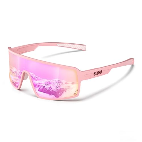 Polarized Sports Sunglasses Men and Women Running Sun Glasses (Pink)