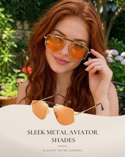 Tangle Free Polarized Aviator Sunglasses for Women (A04- Gold/Orange)