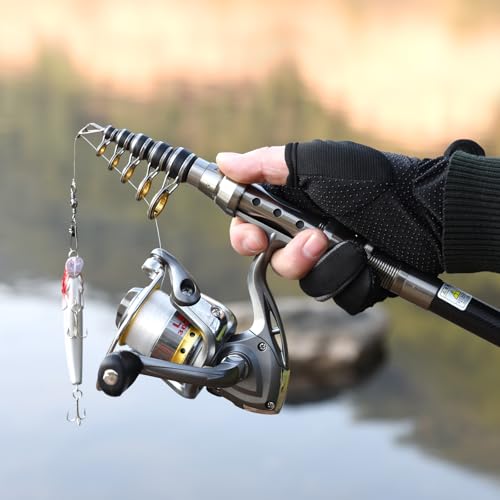2Pcs Telespoic Fishing Rod and Reel Combos with Spinning Reel and Necessary Lure Accessories Portable Carrier Bag for Saltwater Freshwater