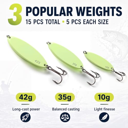 15 Pcs Glow in The Dark Fishing Lures with Treble Hook Jigs