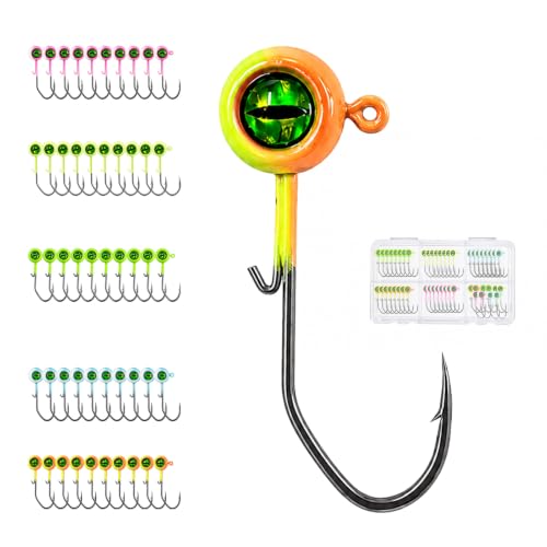 Jig Heads Fishing Hooks Kit with 3D Eyes for Bass Trout Panfish Lure Bait (50pcs-3/16oz)