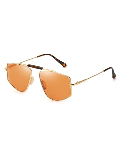 Tangle Free Polarized Aviator Sunglasses for Women (A04- Gold/Orange)