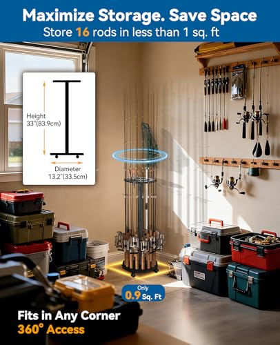 Fishing Rod Holder Pole Rack for Garage with Wheels